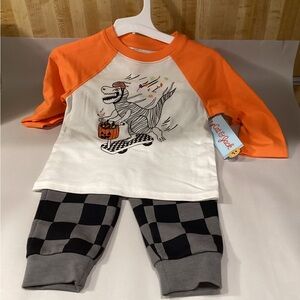 Target Orange and White Dinosaur Shirt with Gray and Black Pants